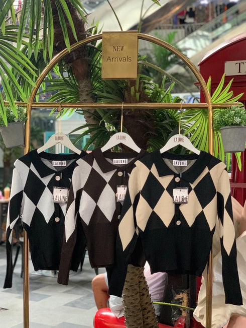 Plaid Polo Neck  Long Sleeve Sweater